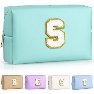 Initial Cosmetic Bag For Women, Preppy Small Makeup Bag, Pu Leather Waterproof😌
